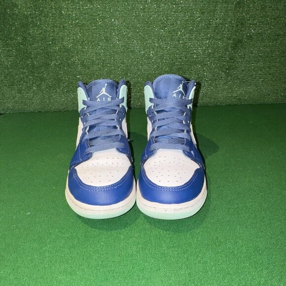 Nike Air Jordan 1 Mid Blue Mint 554725-413 Gs Gradeschool Boys Size 4Y - Picture 2 of 6